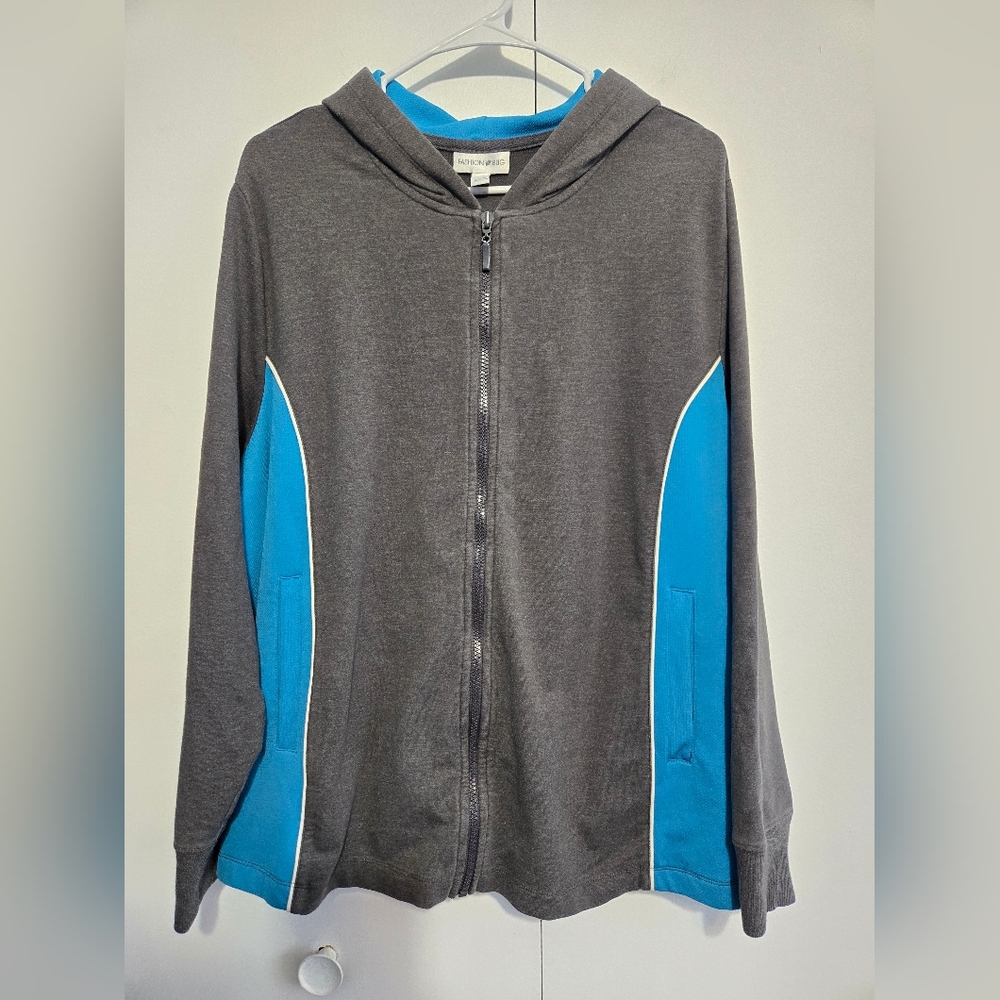 Fashion Bug Charcoal and Teal Hooded Jacket- Size 22/24W